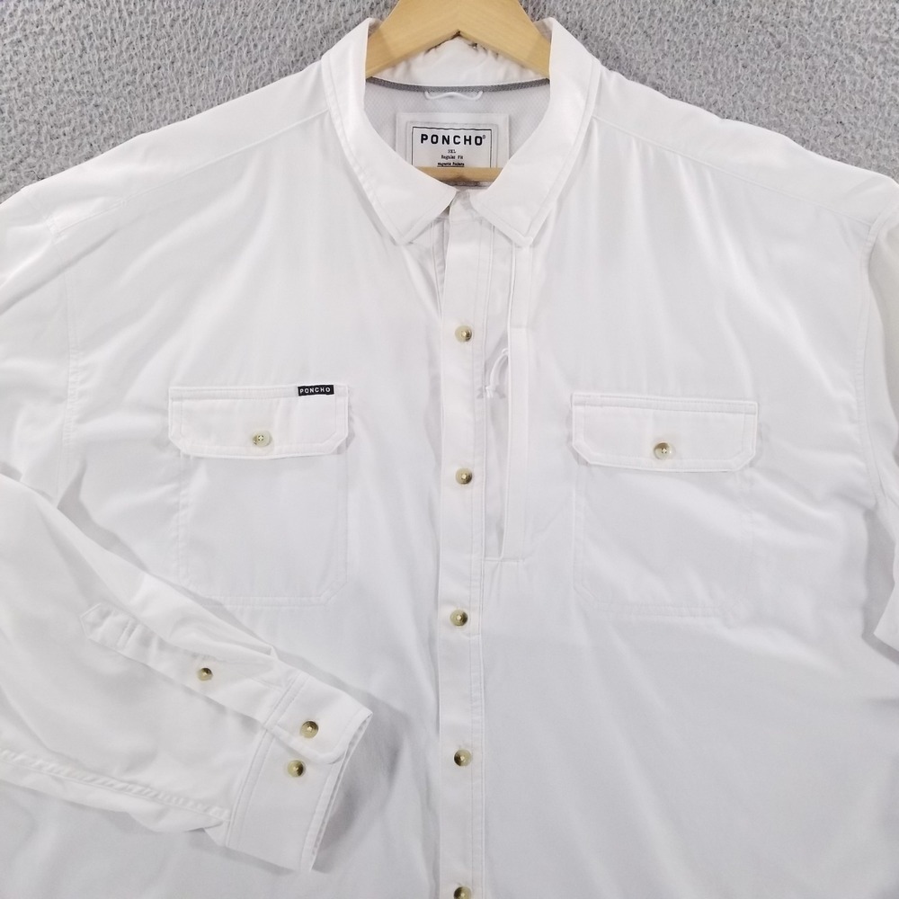 PONCHO Shirt Mens 3XL White Performance Regular Fit Outdoors Fishing Wicking